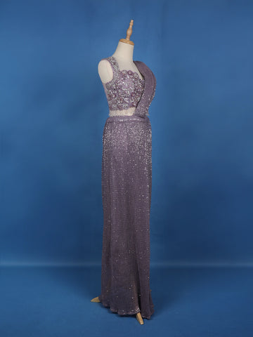 Lavender Sequin Designs Net Ready To Wear Saree with Designer Blouse - Diadem
