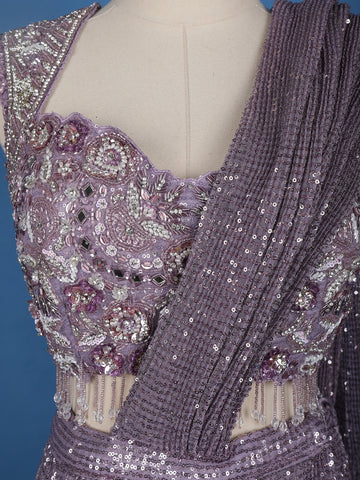 Lavender Sequin Designs Net Ready To Wear Saree with Designer Blouse - Diadem