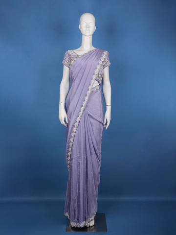 Lavender Sequin Embellishment Georgette Saree - Diadem