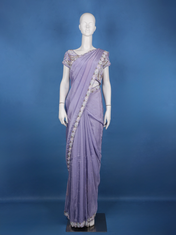 Lavender Sequin Embellishment Georgette Saree - Diadem