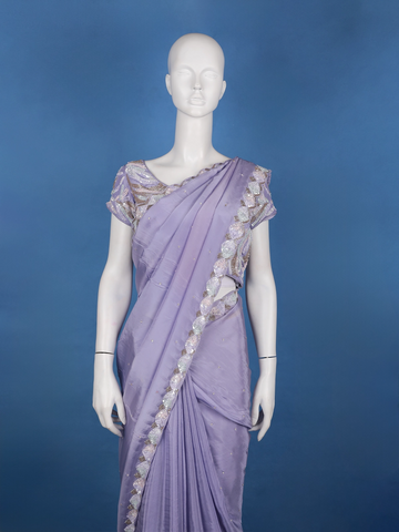 Lavender Sequin Embellishment Georgette Saree - Diadem