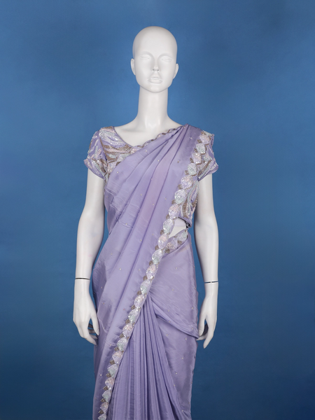 Lavender Sequin Embellishment Georgette Saree - Diadem