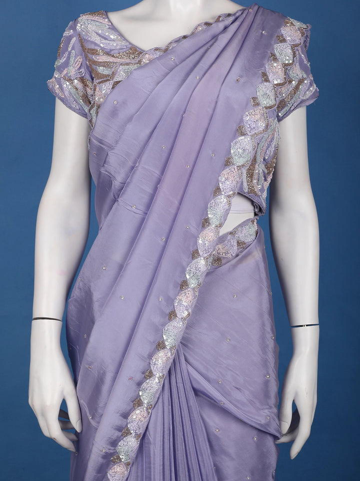 Lavender Sequin Embellishment Georgette Saree - Diadem