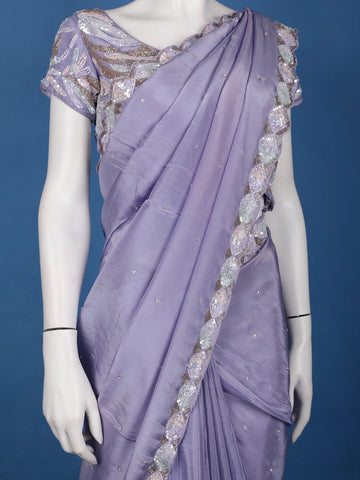 Lavender Sequin Embellishment Georgette Saree - Diadem