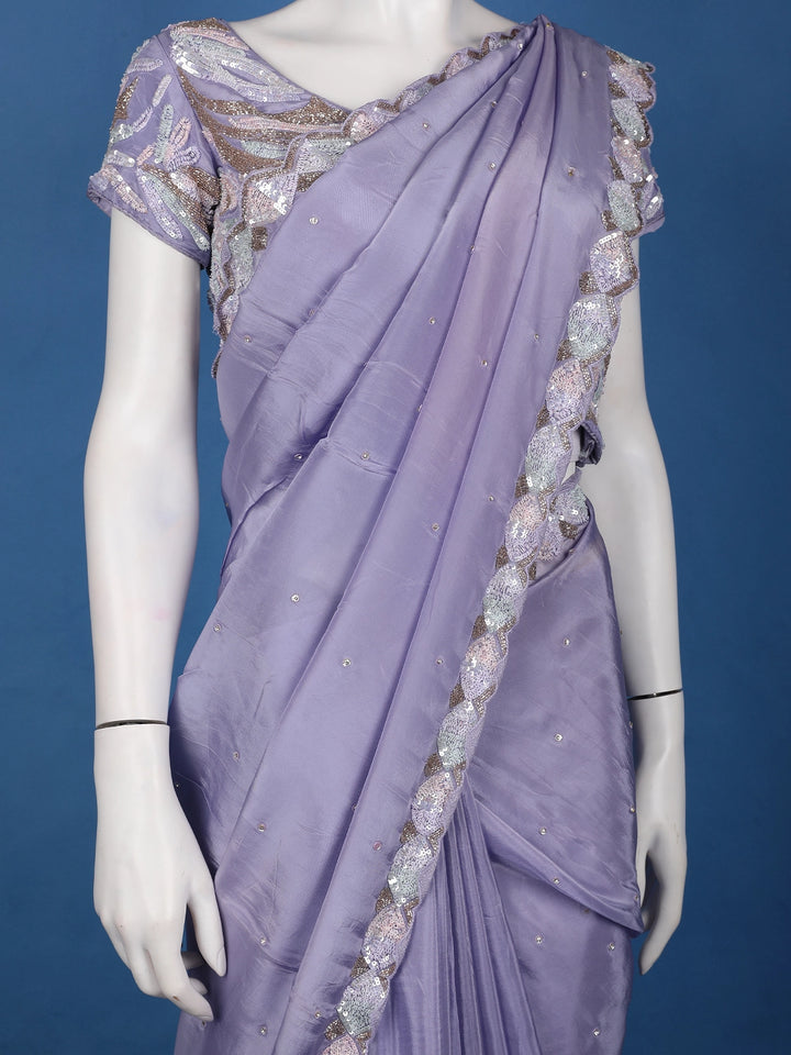 Lavender Sequin Embellishment Georgette Saree - Diadem