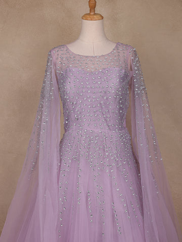 Lavender Stone Worked Net Bridal Gown - Diadem