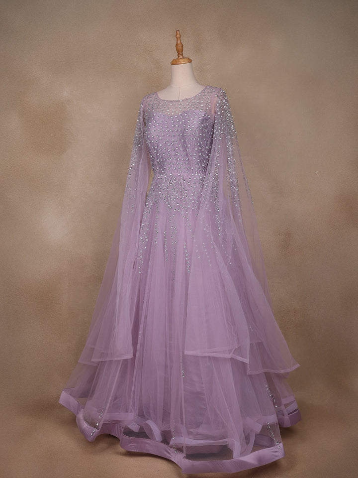 Lavender Stone Worked Net Bridal Gown - Diadem