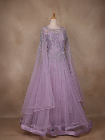 Lavender Stone Worked Net Bridal Gown - Diadem