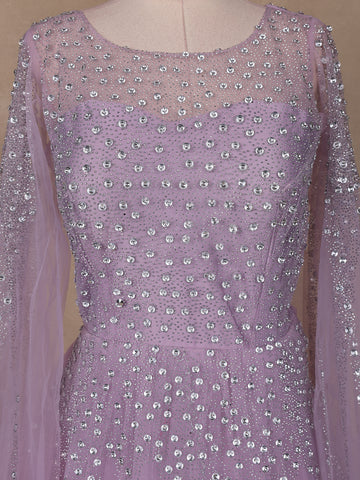 Lavender Stone Worked Net Bridal Gown - Diadem