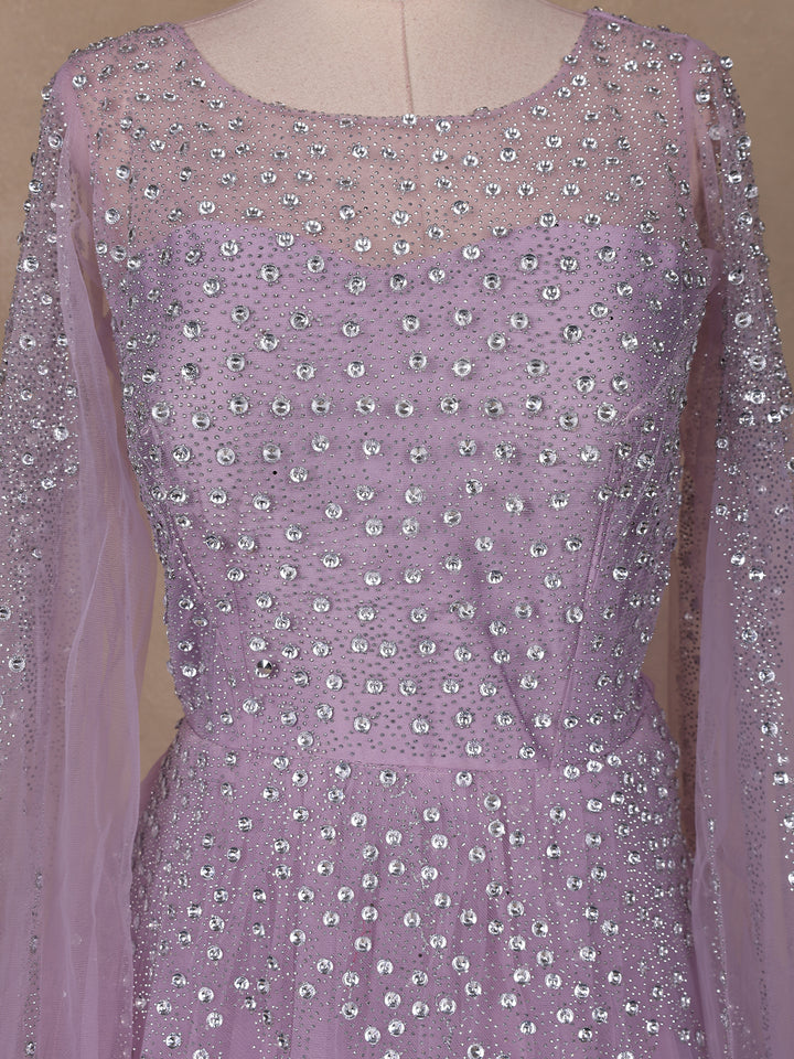 Lavender Stone Worked Net Bridal Gown - Diadem