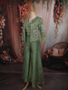 Leaf Green Beads  Embroidered Design Tissue Organza Palazzo Suit with Coat