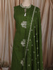 Leaf Green Birds Motif Thread Embroidered Design Cotton Straight Cut Salwar Suit with Dupatta