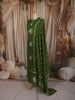 Leaf Green Birds Motif Thread Embroidered Design Cotton Straight Cut Salwar Suit with Dupatta