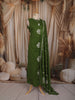 Leaf Green Birds Motif Thread Embroidered Design Cotton Straight Cut Salwar Suit with Dupatta