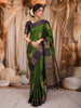 Leaf Green Bold Leaf Zari Woven Design Pure Kanchipuram Silk Saree with Contrast Butta Zari Border