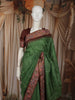 Leaf Green Butta Woven Design Pure Tussar Saree with Floral Thread Work Border