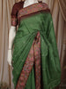 Leaf Green Butta Woven Design Pure Tussar Saree with Floral Thread Work Border