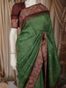 Leaf Green Butta Woven Design Pure Tussar Saree with Floral Thread Work Border
