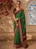 Leaf Green Butta Woven Design Pure Tussar Saree with Floral Thread Work Border