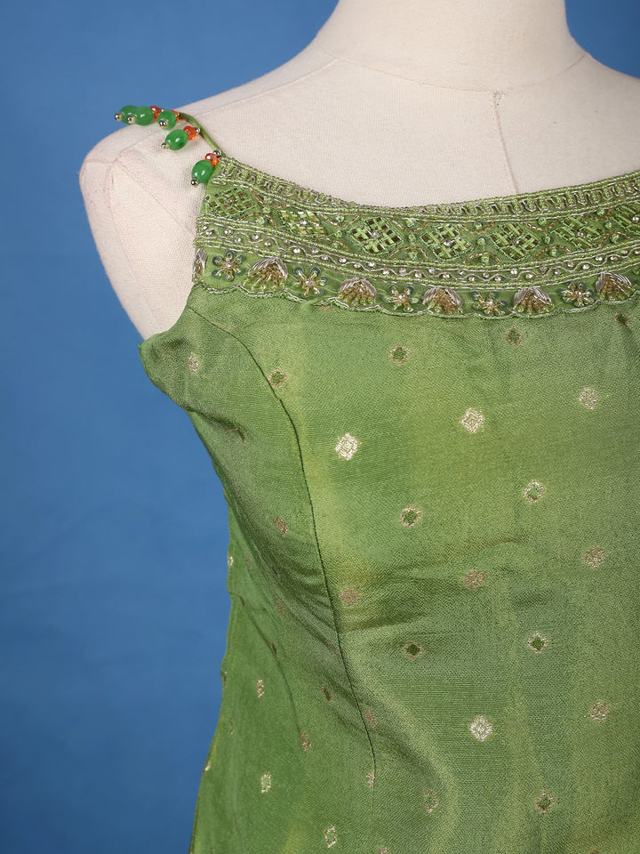 Leaf Green Dotted Design Silk Palazzo Suit - Diadem