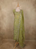 Leaf Green Floral Beads Embroidered Design Tissue Unstitched Salwar Material with Dupatta