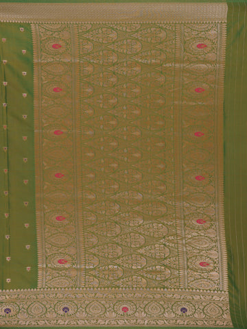 Leaf Green Floral Design Semi Tissue Saree - Diadem