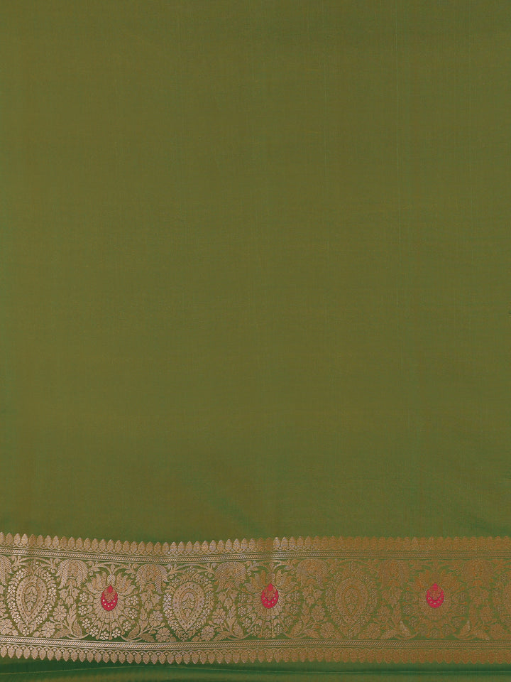 Leaf Green Floral Design Semi Tissue Saree - Diadem
