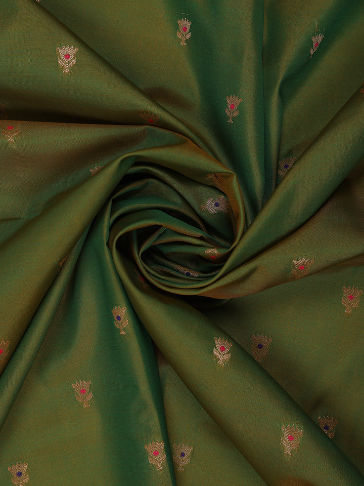 Leaf Green Floral Design Semi Tissue Saree - Diadem