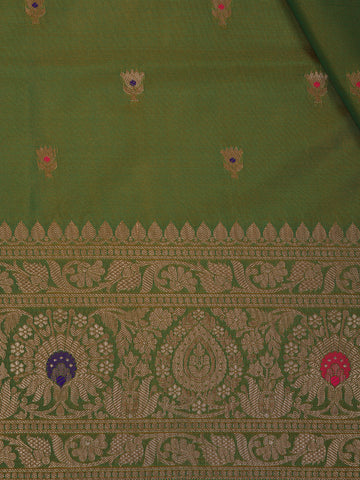 Leaf Green Floral Design Semi Tissue Saree - Diadem