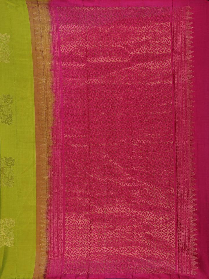 Leaf Green Floral Design Zari Woven Soft Silk Saree - Diadem