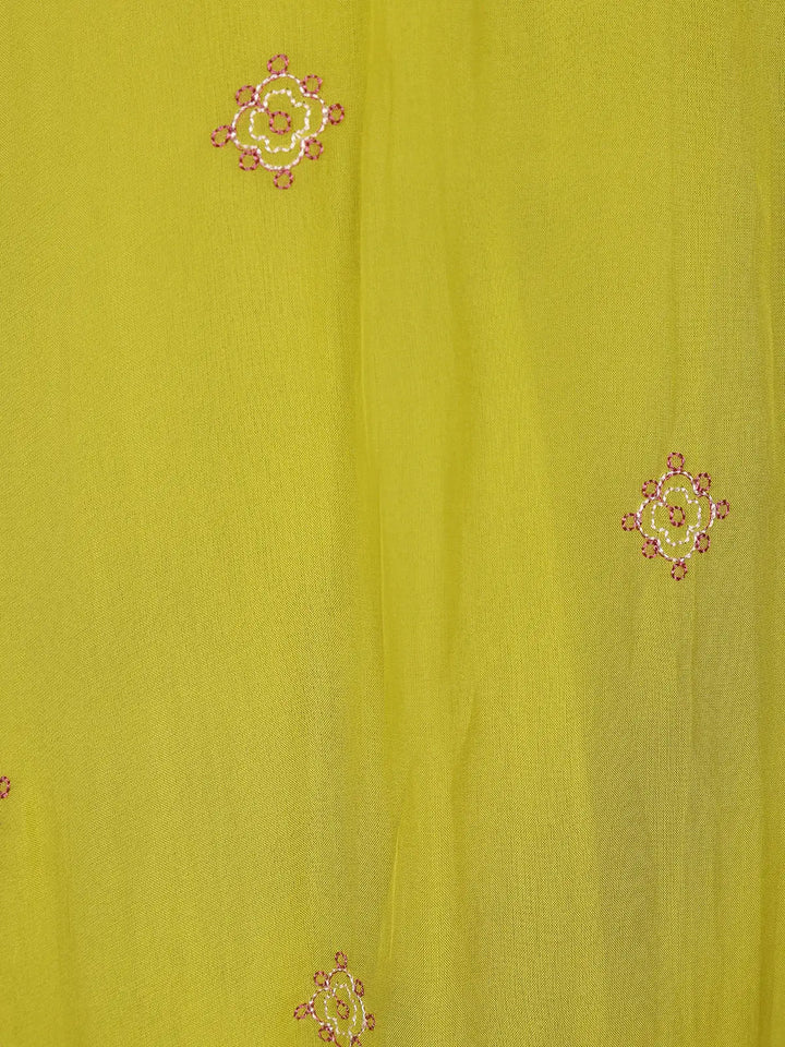 Leaf Green Floral Embroidered Georgette Kaftan Suit - Diadem