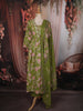 Leaf Green Floral Printed Design Cotton Anarkali Salwar Suit with Matching Dupatta