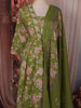 Leaf Green Floral Printed Design Cotton Anarkali Salwar Suit with Matching Dupatta