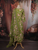 Leaf Green Floral Printed Design Cotton Anarkali Salwar Suit with Matching Dupatta