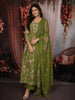 Leaf Green Floral Printed Design Cotton Anarkali Salwar Suit with Matching Dupatta