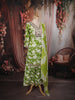 Leaf Green Floral Printed and Mirror Embroidered Design Cotton Straight Cut Salwar Suit with Matching Dupatta