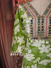 Leaf Green Floral Printed and Mirror Embroidered Design Cotton Straight Cut Salwar Suit with Matching Dupatta