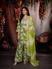 Leaf Green Floral Printed and Mirror Embroidered Design Cotton Straight Cut Salwar Suit with Matching Dupatta