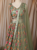 Leaf Green Floral Sequins Embroidered Design Crepe Lehenga with Dupatta