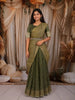 Leaf Green Floral Vine Zari Woven Design Art Silk Kids Pattu Pavadai with Matching Dupatta and Designer Hip Belt