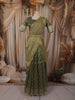 Leaf Green Floral Vine Zari Woven Design Art Silk Kids Pattu Pavadai with Matching Dupatta and Designer Hip Belt