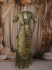 Leaf Green Floral Vine Zari Woven Design Art Silk Kids Pattu Pavadai with Matching Dupatta and Designer Hip Belt