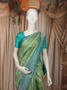 Leaf Green Floral Vine Zari Woven Design Pure Kanchipuram Silk Bridal Saree with Contrast Zari Border