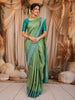 Leaf Green Floral Vine Zari Woven Design Pure Kanchipuram Silk Bridal Saree with Contrast Zari Border