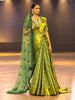 Leaf Green Floral Vine Zari Woven Design Pure Kanchipuram Silk Bridal Saree with Matching Grand Zari Border