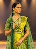 Leaf Green Floral Vine Zari Woven Design Pure Kanchipuram Silk Bridal Saree with Matching Grand Zari Border