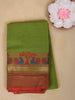 Leaf Green Solid Design Cotton Saree With Contrast Border