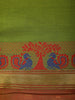 Leaf Green Solid Design Cotton Saree With Contrast Border