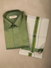 Leaf Green Solid Woven Design Shirt with Cream Dhoti and Teal Gold Zari Border Set