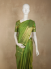 Leaf Green Striped Zari Woven Design Pure Kanchipuram Silk Saree with Zari Border